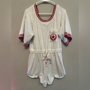 Anthropologie White and Red Knit Romper Small